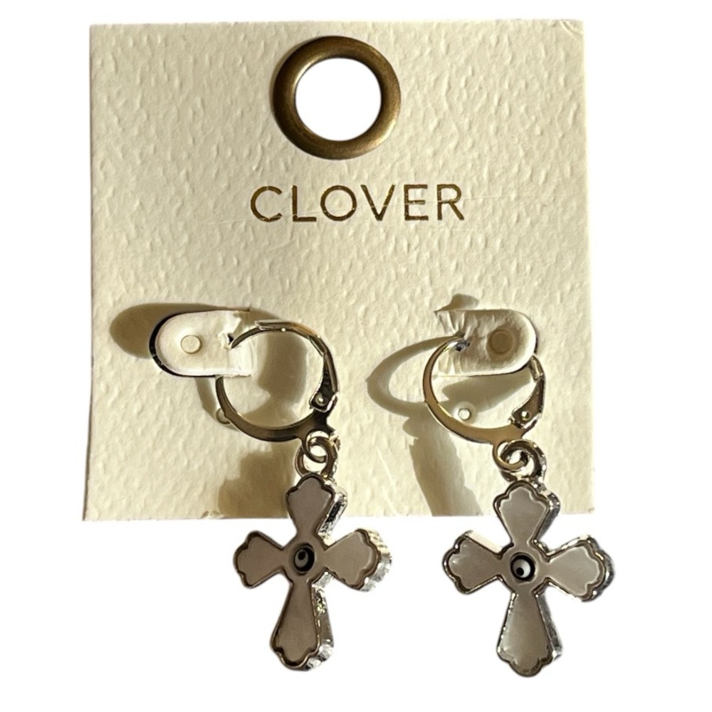 •White Cross Evil Eye 🧿 Dangle Earrings• - Picture 2 of 5